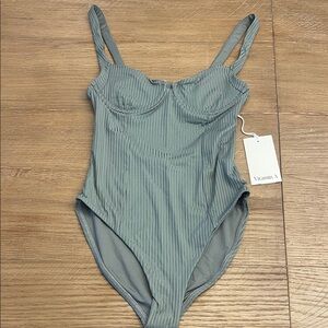 Vitamin A Ribbed One-Piece in Soft Gray